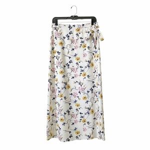 Ten Sixty Sherman Wrap Maxi Skirt Women's Size L Ivory Floral Side Tie Lined